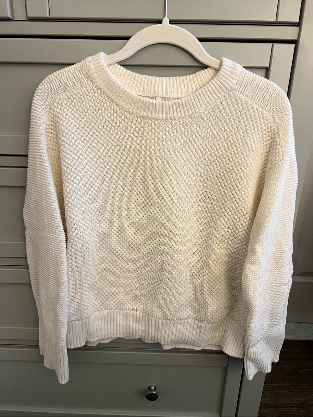 LOFT Cream Textured Crewneck Sweater